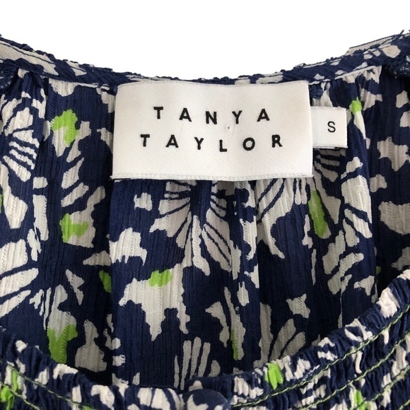 Tanya Taylor Silk Blue Floral Tiered Short Sleeve Pullover Top Small - Picture 10 of 16